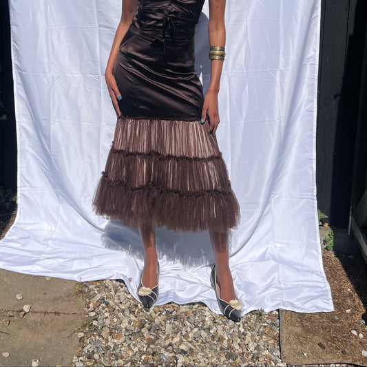 vintage dark brown midi skirt