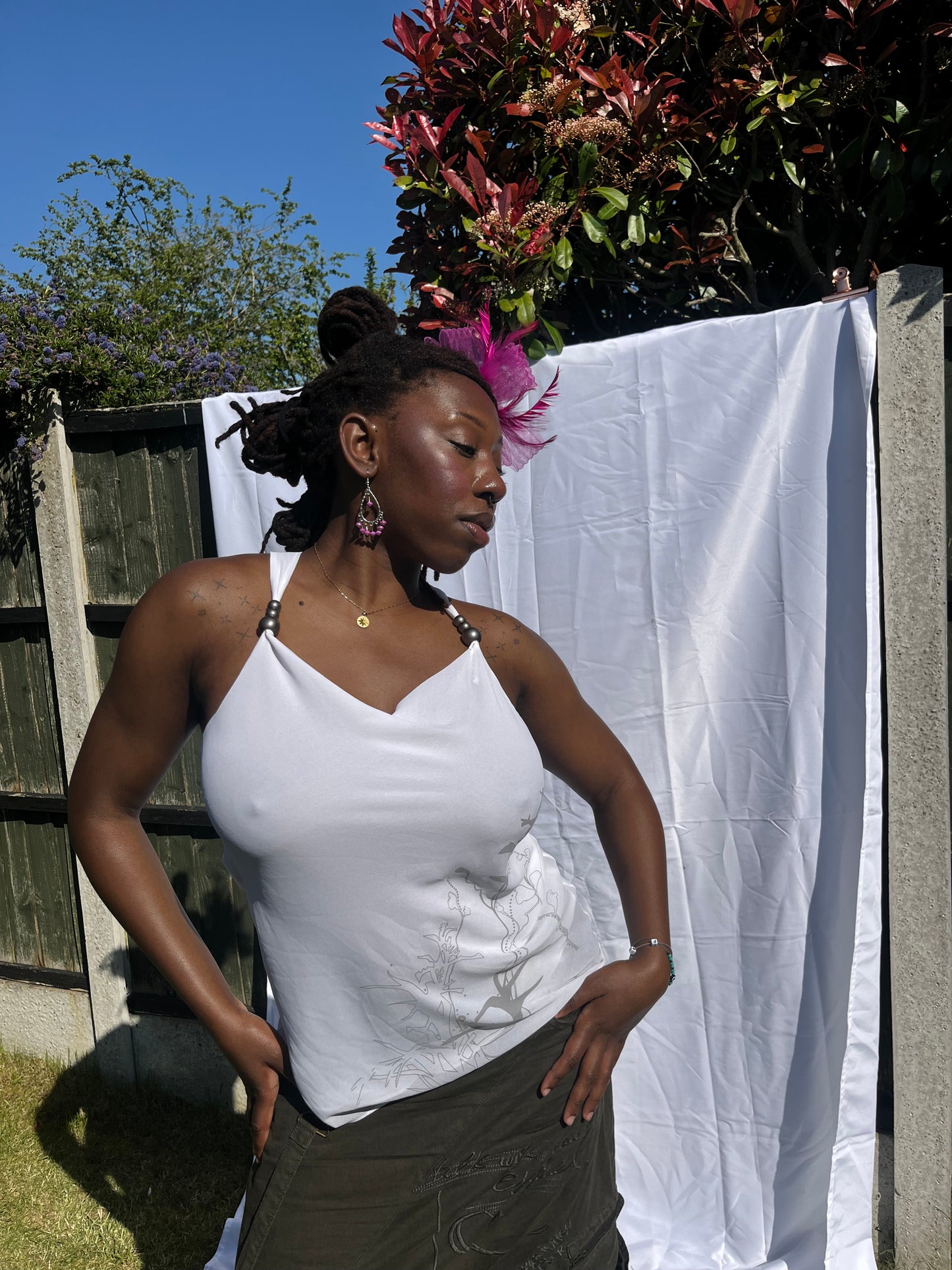 cop copine white cowl neck camisole