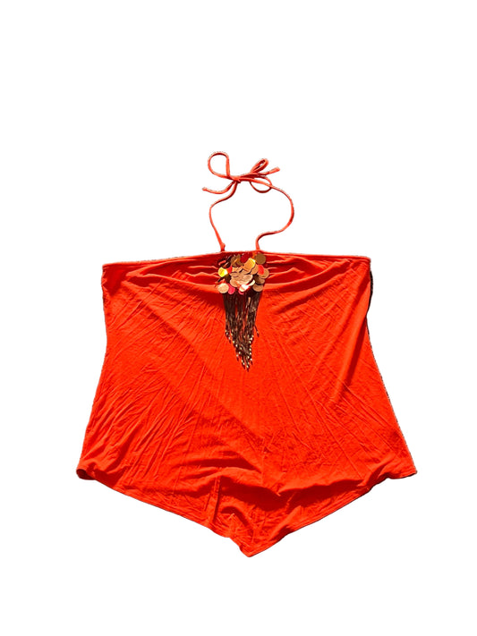 orange halterneck top with sequin embellishment