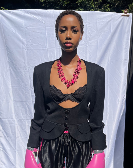 80s roccobarocco black plunge blazer