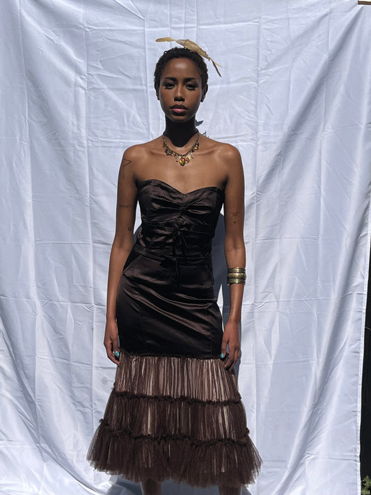 vintage dark brown midi skirt
