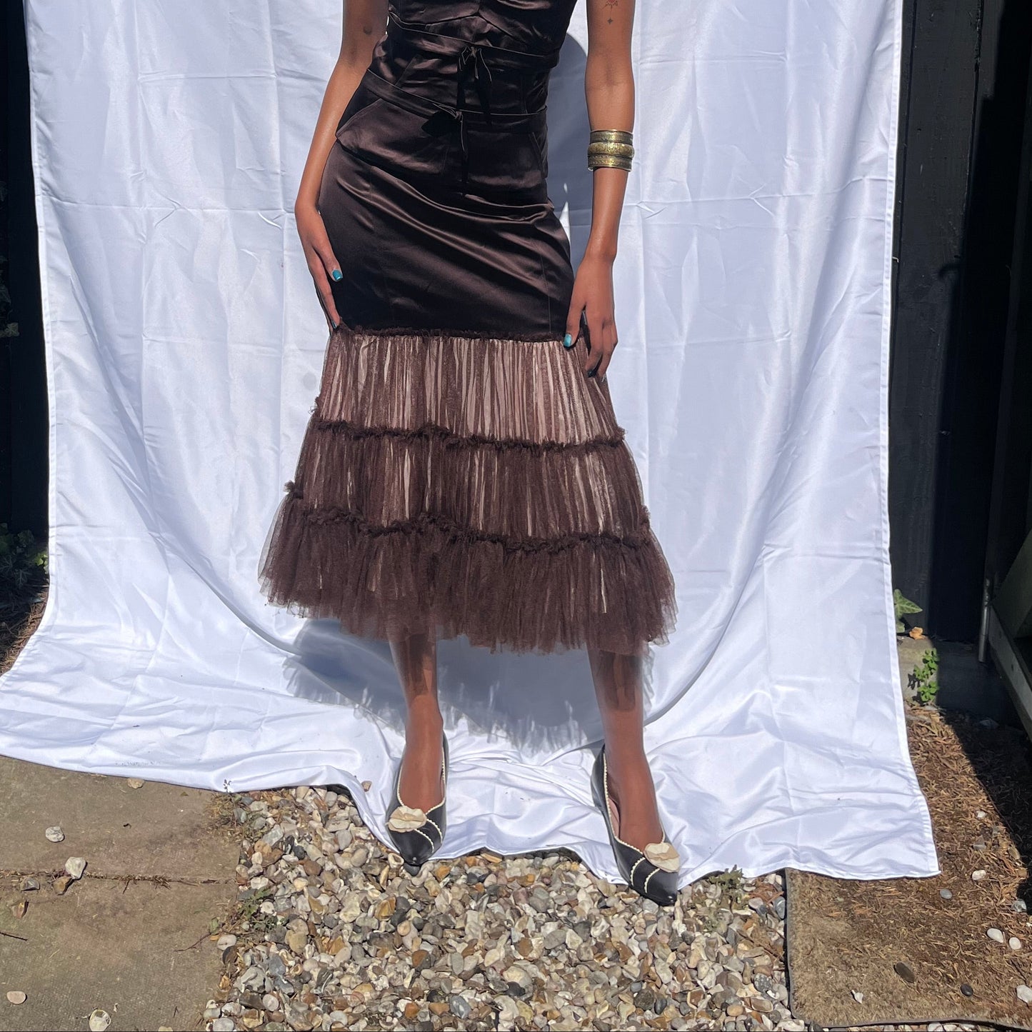 vintage dark brown midi skirt
