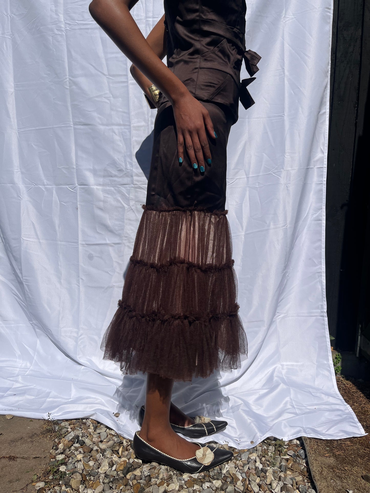 vintage dark brown midi skirt