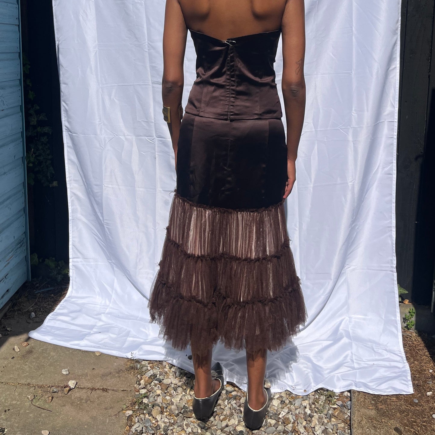 vintage dark brown midi skirt