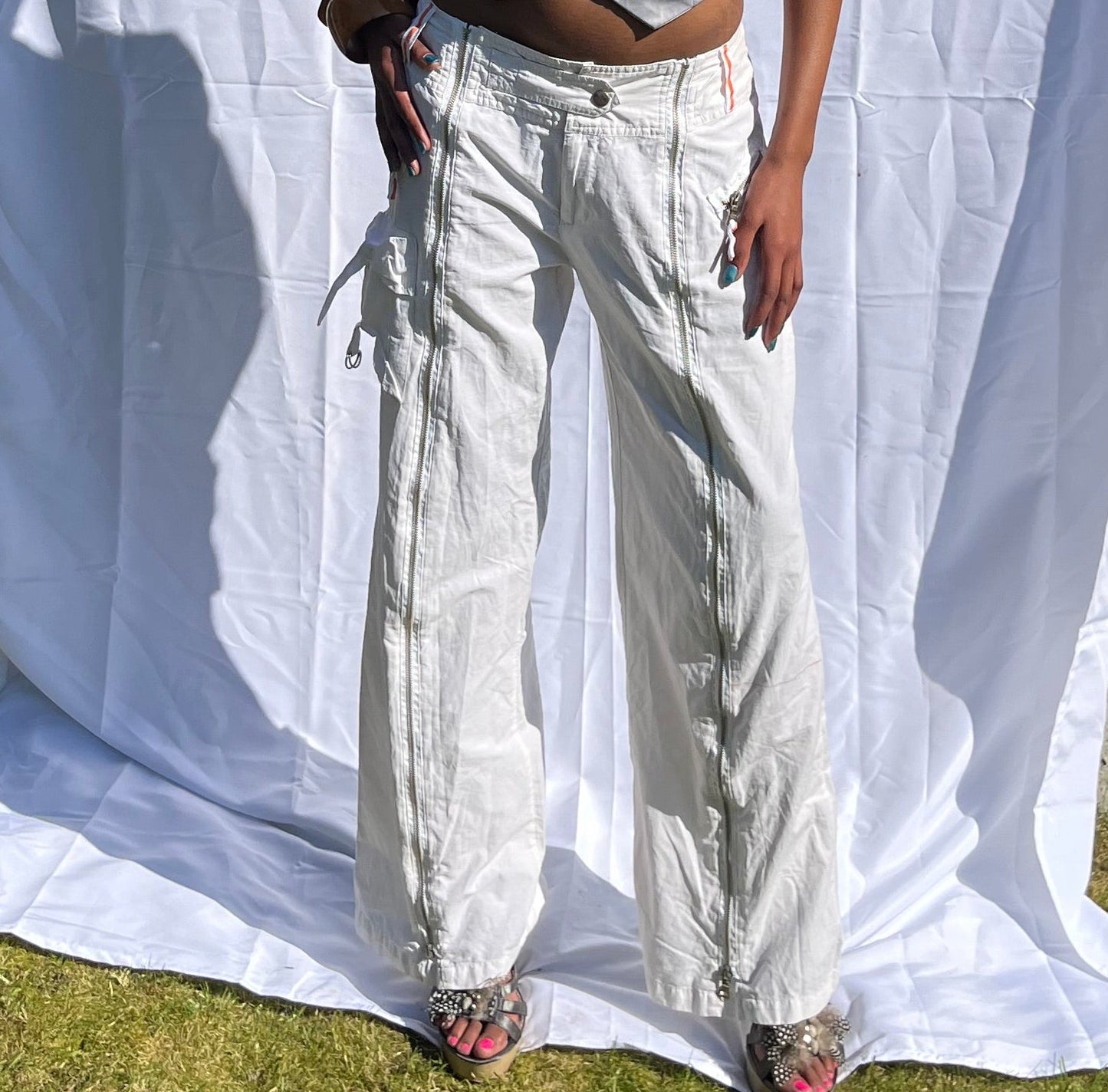 white low rise cargo pants