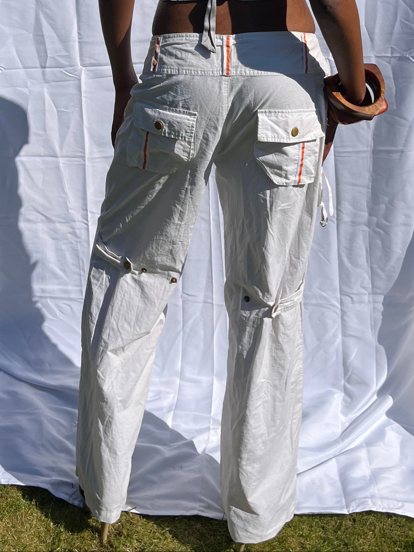 white low rise cargo pants
