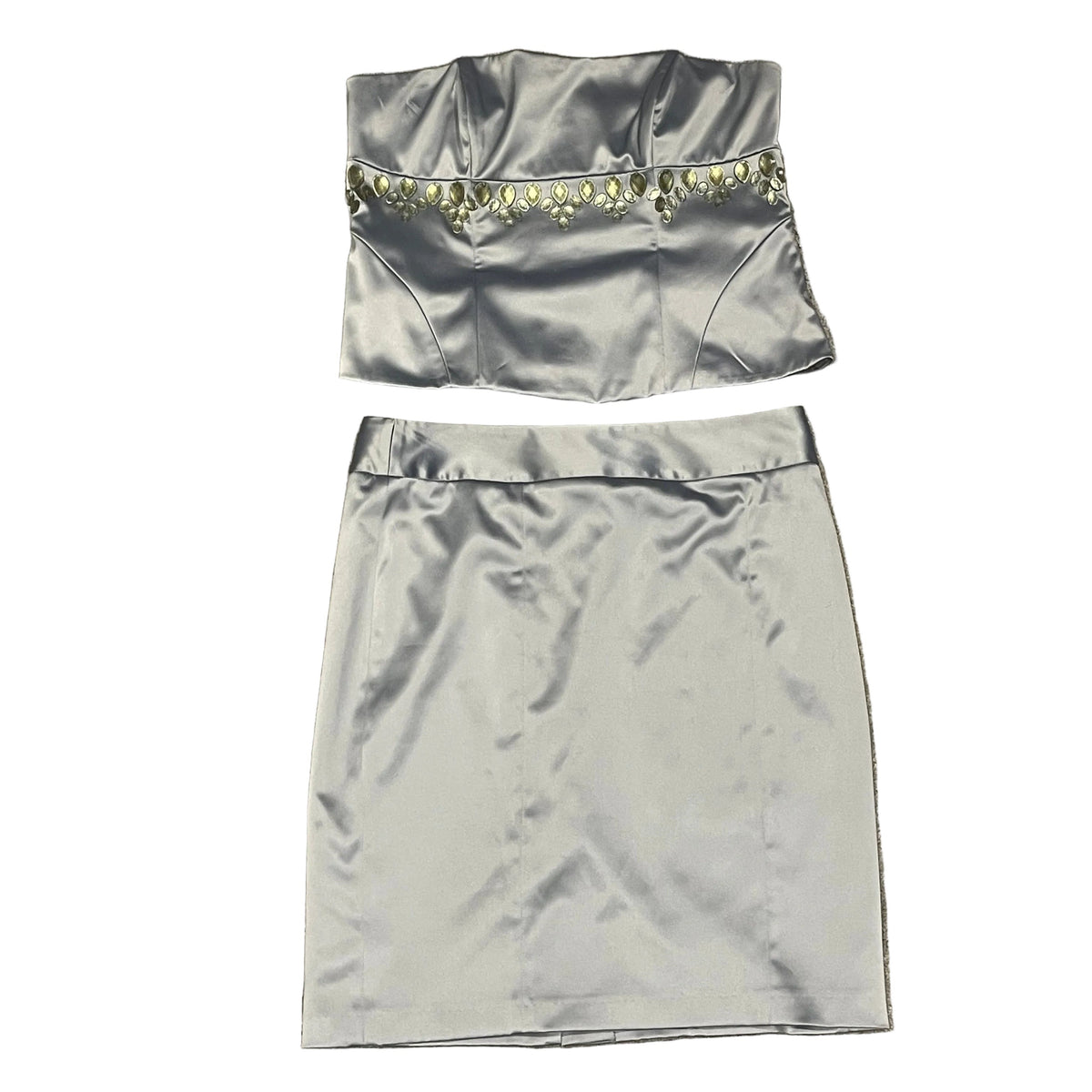 vintage satin corset and midi-skirt two piece