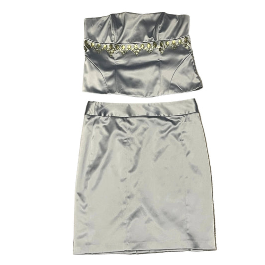 vintage satin corset and midi-skirt two piece
