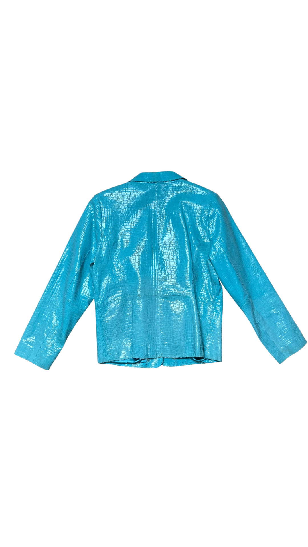 blue faux leather blazer