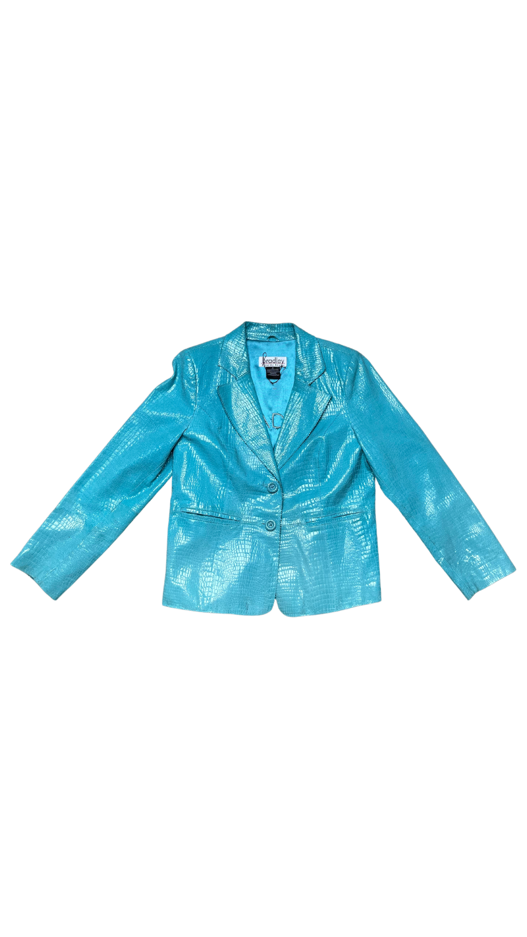 blue faux leather blazer